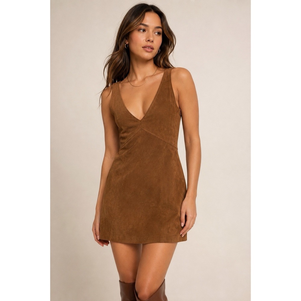 Wilfred Free Aritzia Brown Faux Suede Dress Size 4 Y2K 90s Minimalist